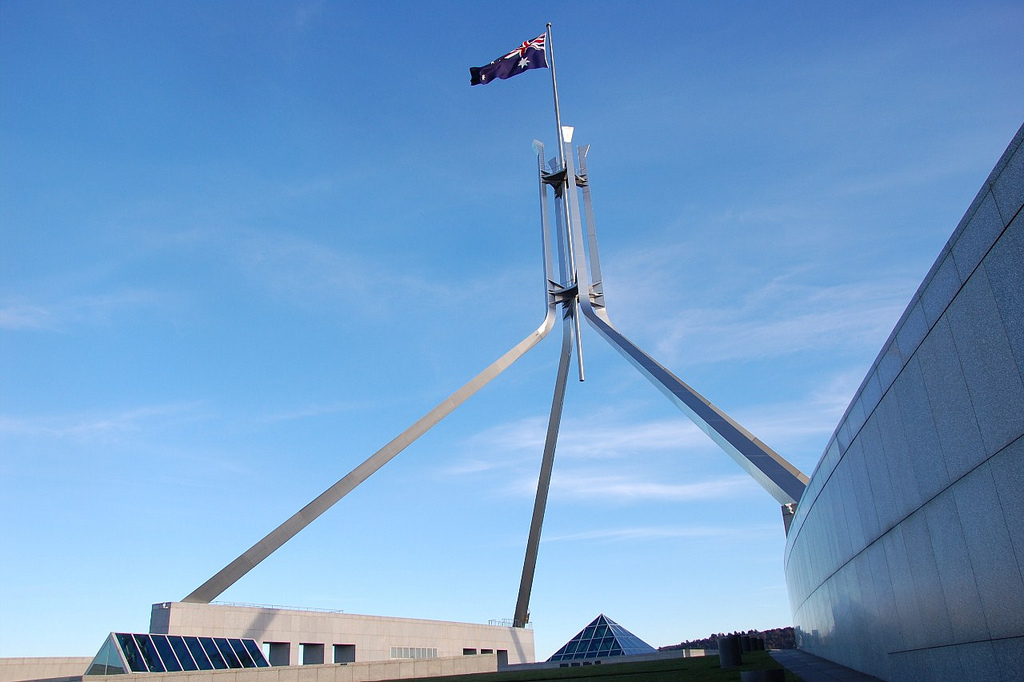 Flag atop Parliament House, Canberra, ACT