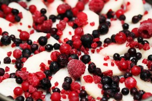 frozen berries and white peaches