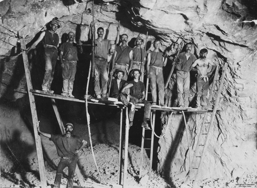 Miners working in a gold mine at Gympie, Queensland Miners Gympie Qld