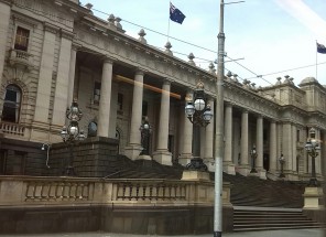The Parliament House of Victoria, Spring Street, Melbourne, Victoria, Australia.  Cropped in Pixlr Express.