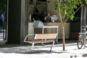 Barangaroo Avenue, Sydney. 30th March 2016. The City of Sydney's new street furniture at Barangaroo has been awarded a top prize at the world's most prestigious production design awards. Street furniture includes benches, bubblers, bollards and bins.